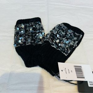 JOCELYN Wool Blend Black Girl’s Sequin Embellished Fingerless Mittens/Gloves NWT